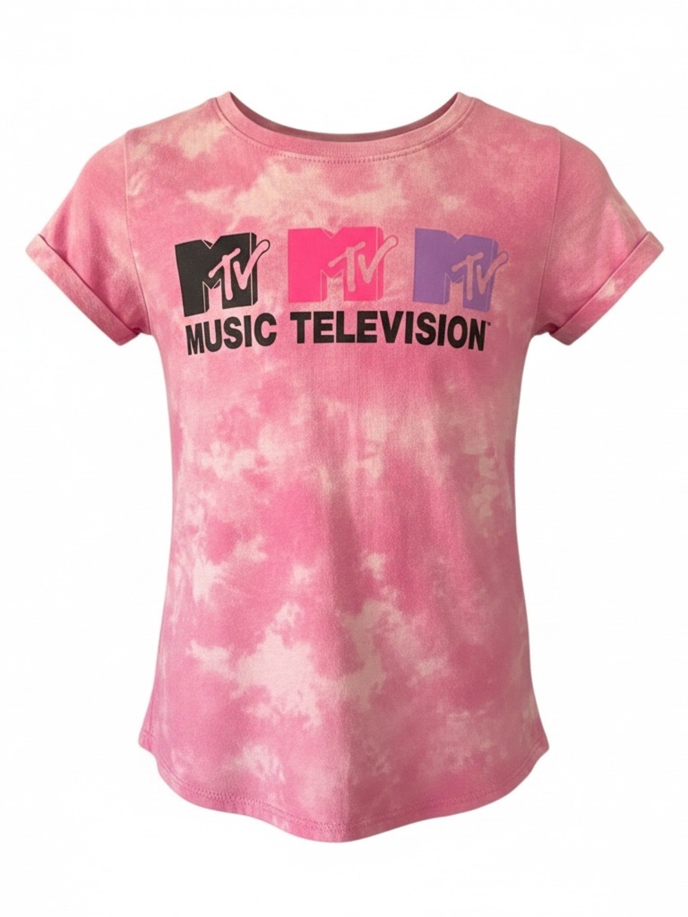 MTV Girls Pink Tie-Dye Tee with Black, Hot Pink & Purple Logos